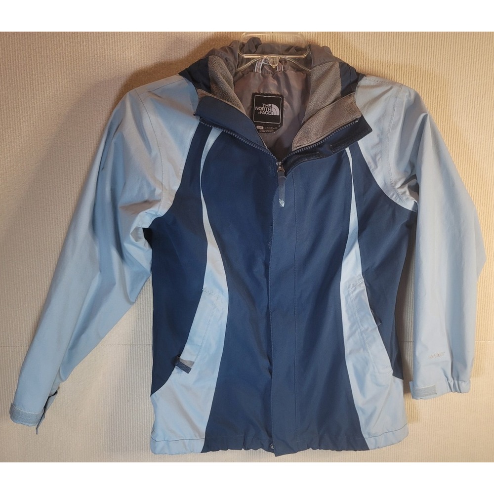 The North Face Windbreaker Jacket Girls Large Hood Zipper closer Blue/light blue